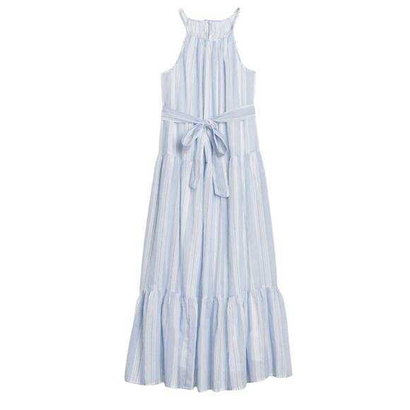 1969 Tiered Halterneck Dress Blue/white Striped Size XS - Picture 1 of 7